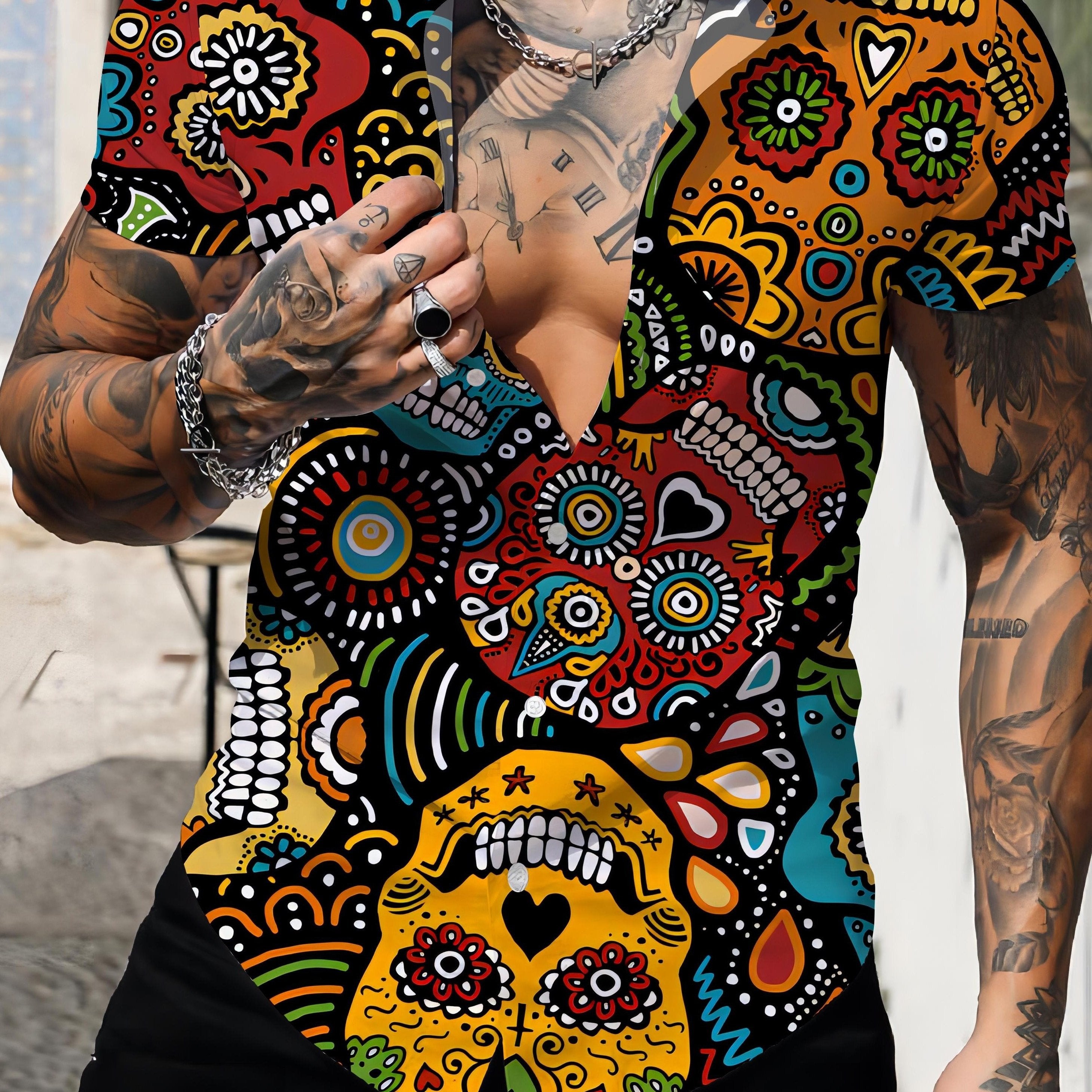 Camisa Día de los Muertos Hombre Estampado 3D