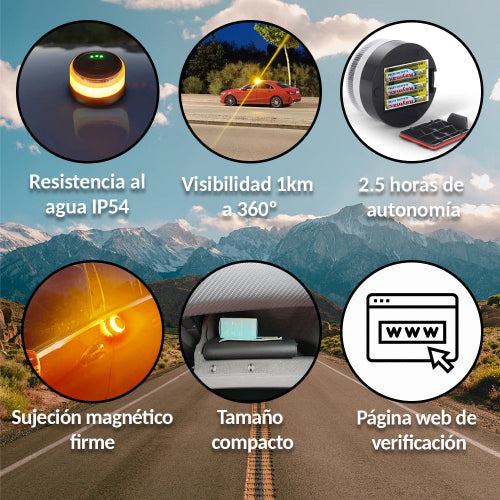 Baliza V16 Homologada DGT 3.0  | con 3 Indicadores Led Conexión