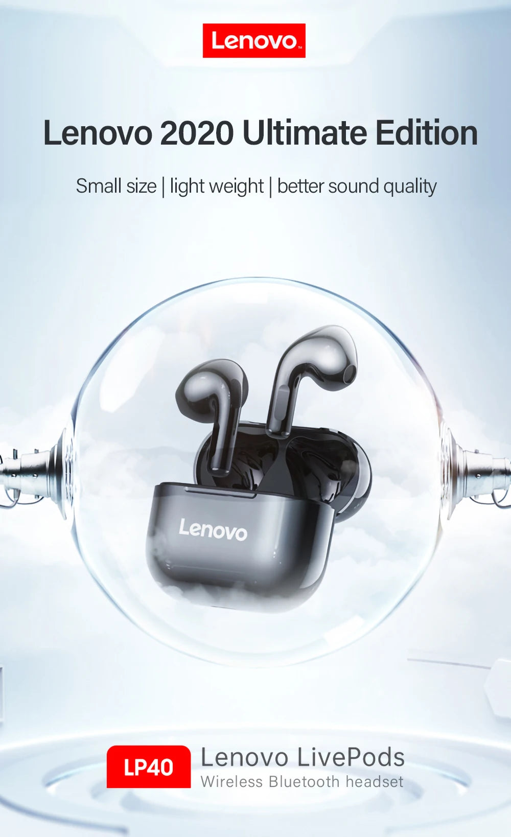 Original Lenovo LP40 auriculares inalámbricos Bluetooth Control táctil