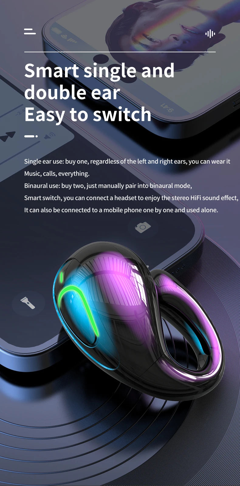 Clip de oreja auricular inalámbricos V5.3