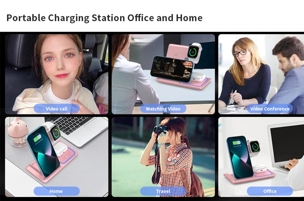 3 en 1 cargador inalámbrico  estación de carga rápida plegable para IPhone