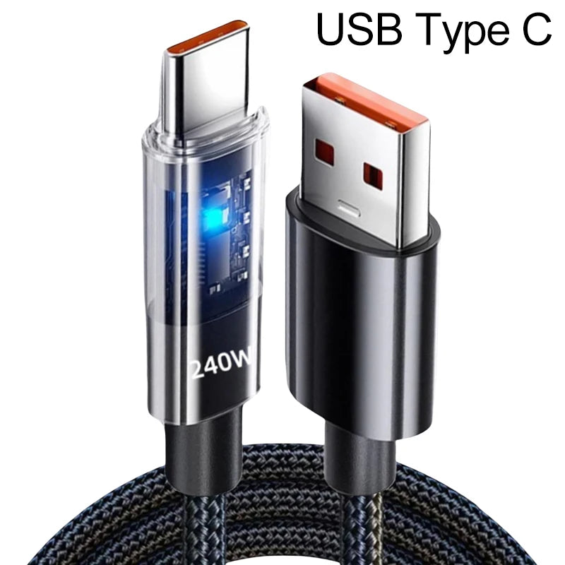 Cable de carga súper rápido USB tipo C de nailon de 240W