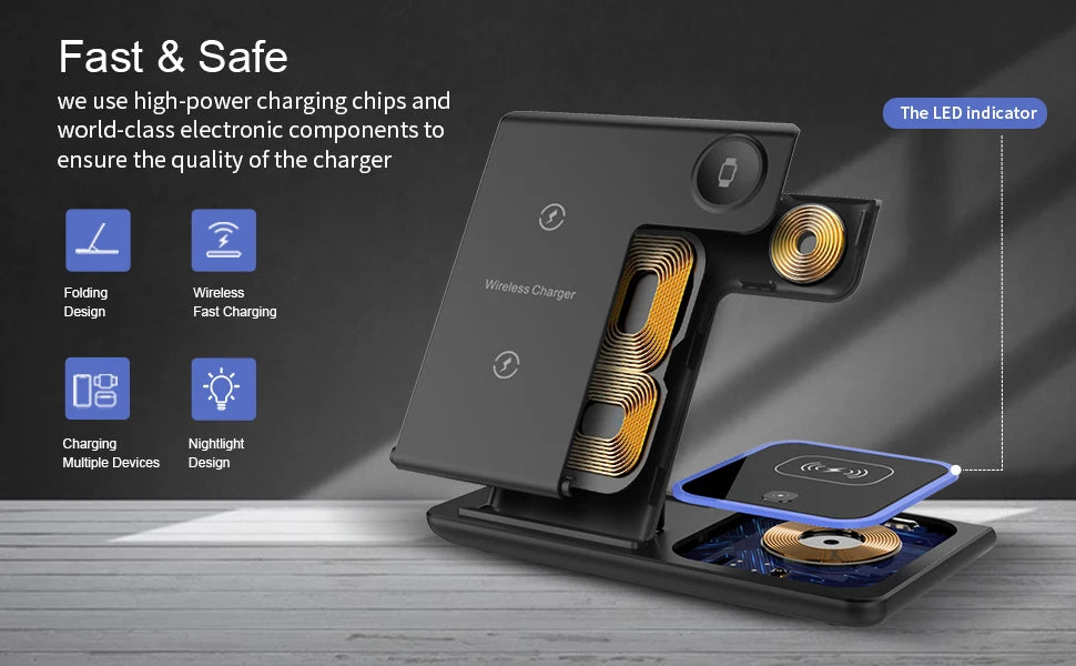 3 en 1 cargador inalámbrico  estación de carga rápida plegable para IPhone