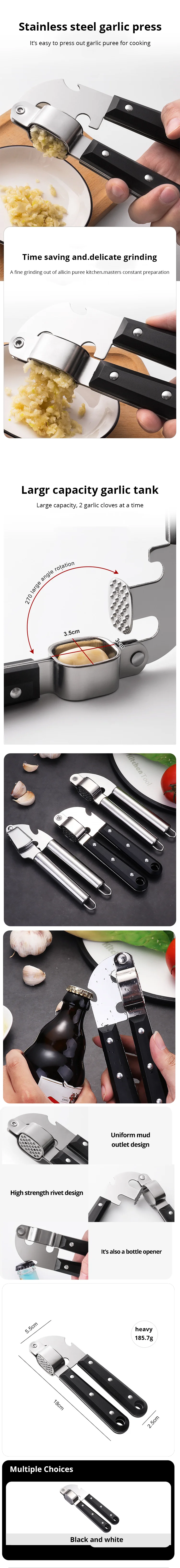 Prensa de ajo de acero inoxidable negro